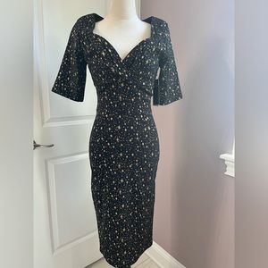 Collectif Large Black Bodycon Dress with Metallic Print